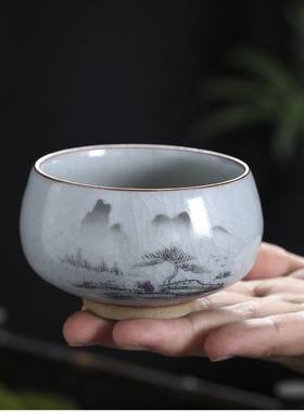 大号汝窑功夫茶杯柏彩开片裂纹