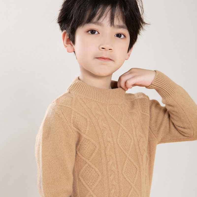 新款秋冬儿童100纯羊毛衫扭花半