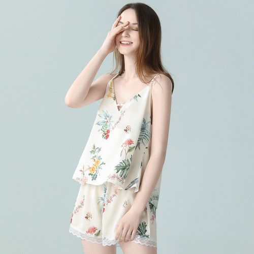 中国风蔷薇花吊带短裤家居服