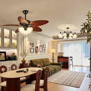 宜朵中古风餐厅风扇灯2025新款法古高级感客厅电扇吊扇灯全屋式复