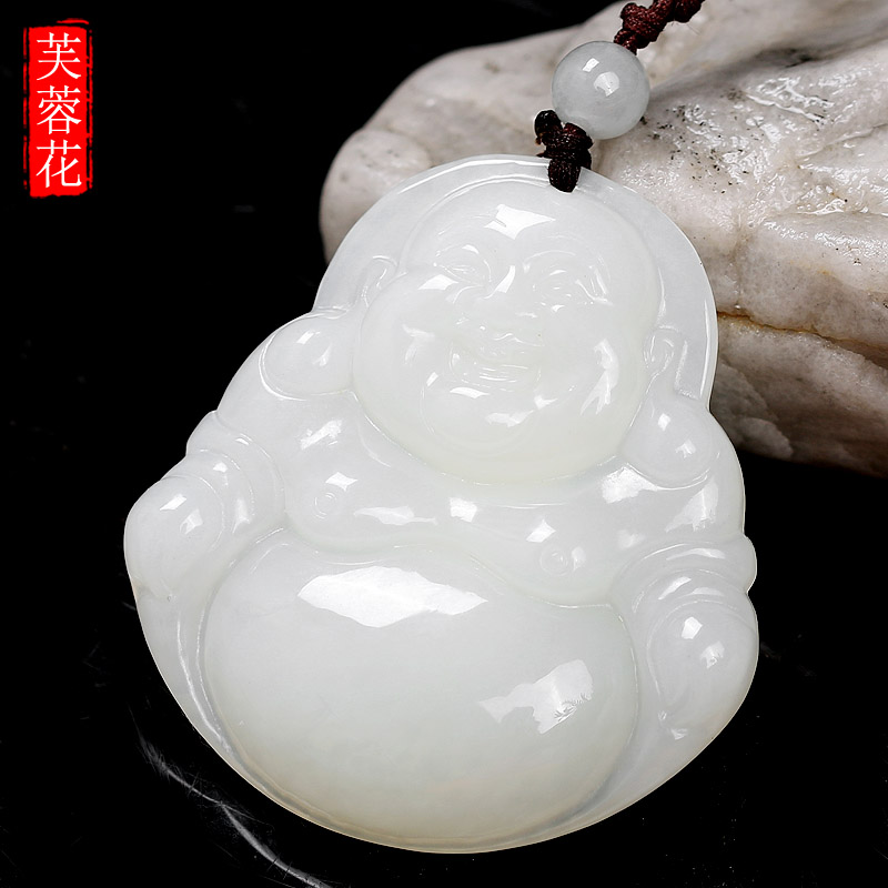 芙蓉花和田玉吊坠男女款玉佩佛公项坠玉弥勒佛玉石挂件玉坠玉佛女