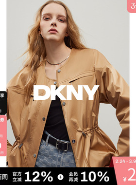 DKNY唐可娜儿秋季上衣时尚舒适百搭缎面抽绳收腰轻薄时尚外套女