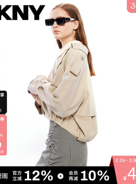 DKNY唐可娜儿短款外套女风衣式纯色立体手工压褶休闲简约时尚上衣