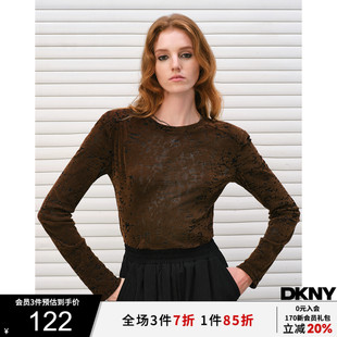 DKNY 女復(fù)古絲絨不規(guī)則花型墊肩修身 打底衫 T恤內(nèi)搭 唐可娜兒春季