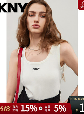 DKNY唐可娜儿26夏季新款无袖背心女士内搭打底吊带上衣白色简约潮