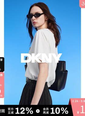 DKNY唐可娜儿夏季都市休闲白色亮片宽松短袖T恤上衣女士时尚潮流