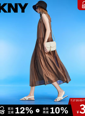DKNY唐可娜儿夏季款慵懒感度假百搭时尚无袖长款宽松女士连衣裙
