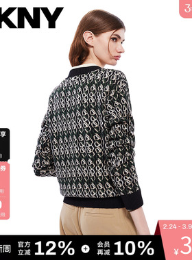 【含羊毛】DKNY唐可娜儿春季V领套头针织衫女复古风休闲时尚提花
