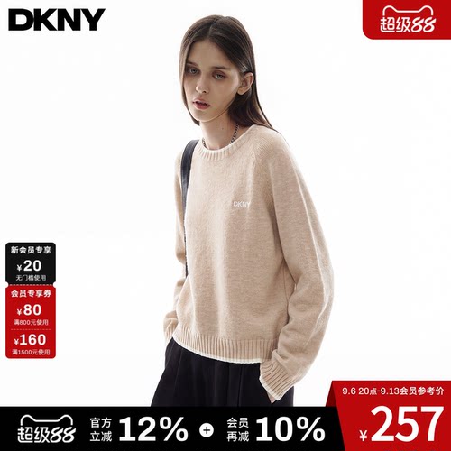 DKNY唐可娜儿撞色圆领针织衫女秋