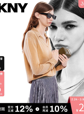 DKNY唐可娜儿秋季款女装上衣时尚V领纯色套头打底内搭百搭针织衫