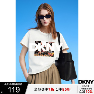 DKNY唐可娜儿2025夏季 T恤女上衣 新款 休闲百搭内搭画报印花短袖