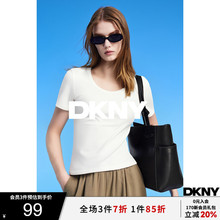 DKNY唐可娜儿2025夏季新款U领基础百搭纯色简约弹力紧身短袖T恤女