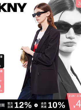 DKNY唐可娜儿秋季女现代简约宽松气质斜纹上衣西装上衣外套纯黑色