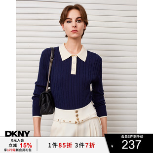 DKNY 上衣 唐可娜儿春季 女通勤风POLO翻领麻花纹针织衫