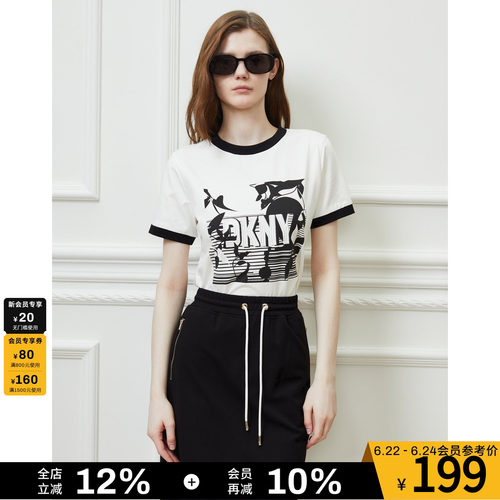 字母刺绣短袖DKNY/唐可娜儿印花