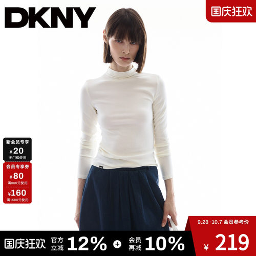 【含羊毛】DKNY唐可娜儿美式半高领长袖T恤女秋季内搭打底衫上衣t