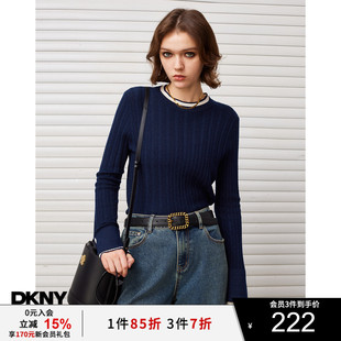 显瘦针织衫 DKNY春季 口假两件双层修身 新品 上衣 女亮丝袖