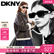 DKNY唐可娜儿25秋冬新款女装经典仿羊羔绒皮毛一体单排扣皮质外套