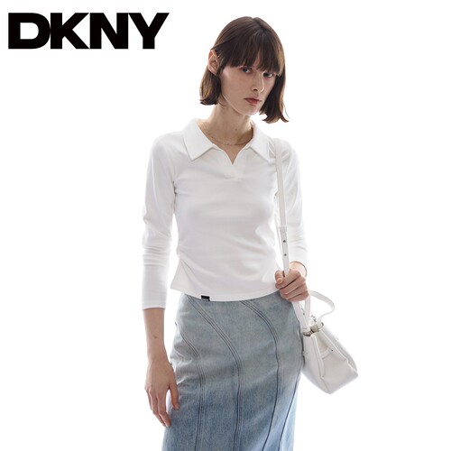 【简约休闲】DKNY唐可娜儿美式POLO领长袖T恤女秋季修身百搭上衣t