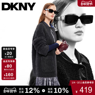 DKNY唐可娜儿25秋季女装纯色羊毛仿羊羔绒圆领仿皮拼接夹克外套