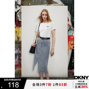 白色T恤女 简约休闲手绘爱心百搭短袖 DKNY唐可娜儿2025夏季 新款