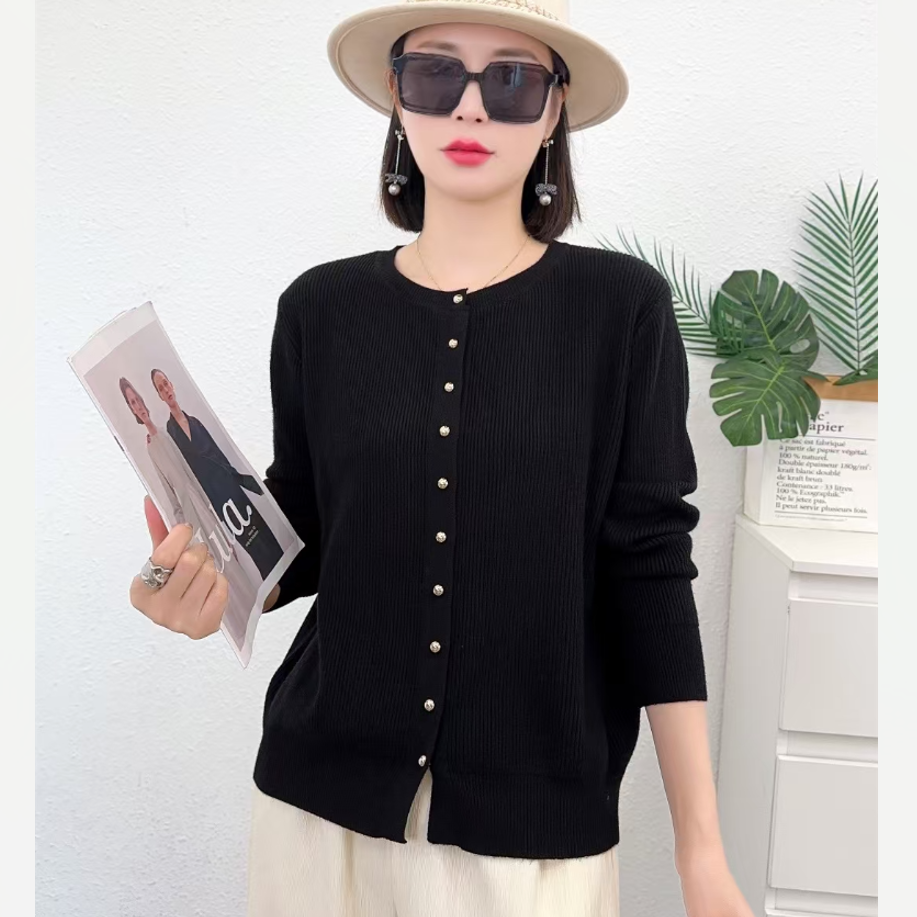 秋冬新款女针织开衫纯色