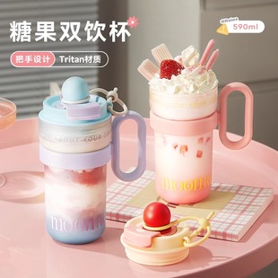 成人大容量塑料杯子学生防摔 物生物高颜值tritan吸管水杯女生夏季