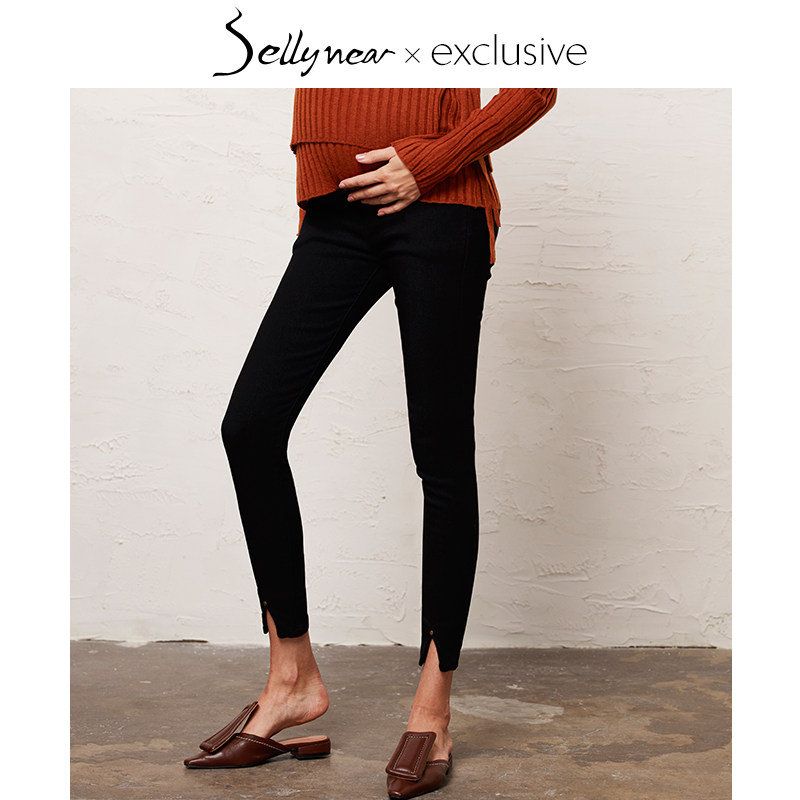 SELLYNEAR孕妇秋冬装牛仔小脚托腹裤时尚显瘦保暖加绒外穿打底裤
