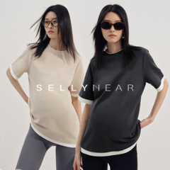 SELLYNEAR孕妇短袖t恤上衣2024夏季新款时髦假两件宽松A摆空气T