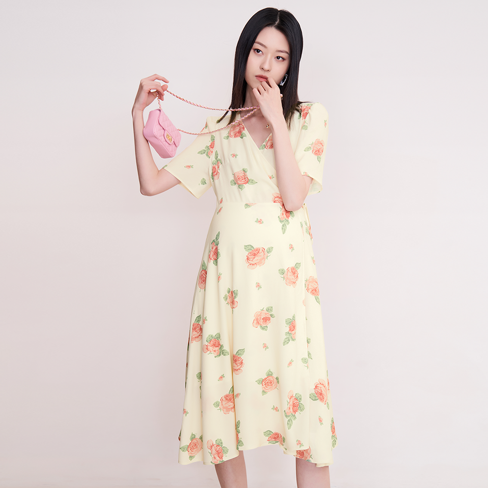 SELLYNEAR巴黎玫瑰法式裹身裙