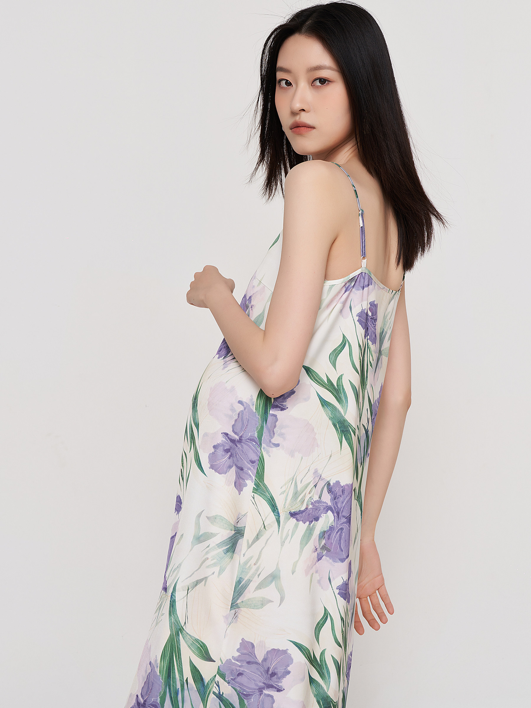 SELLYNEAR MATERNITY SUIT SPRING AND AUTUMN FASHION FRENCH PRINT SUNDRESS CARDIGAN PREGNANCY WEAR TWO-PIECE SET