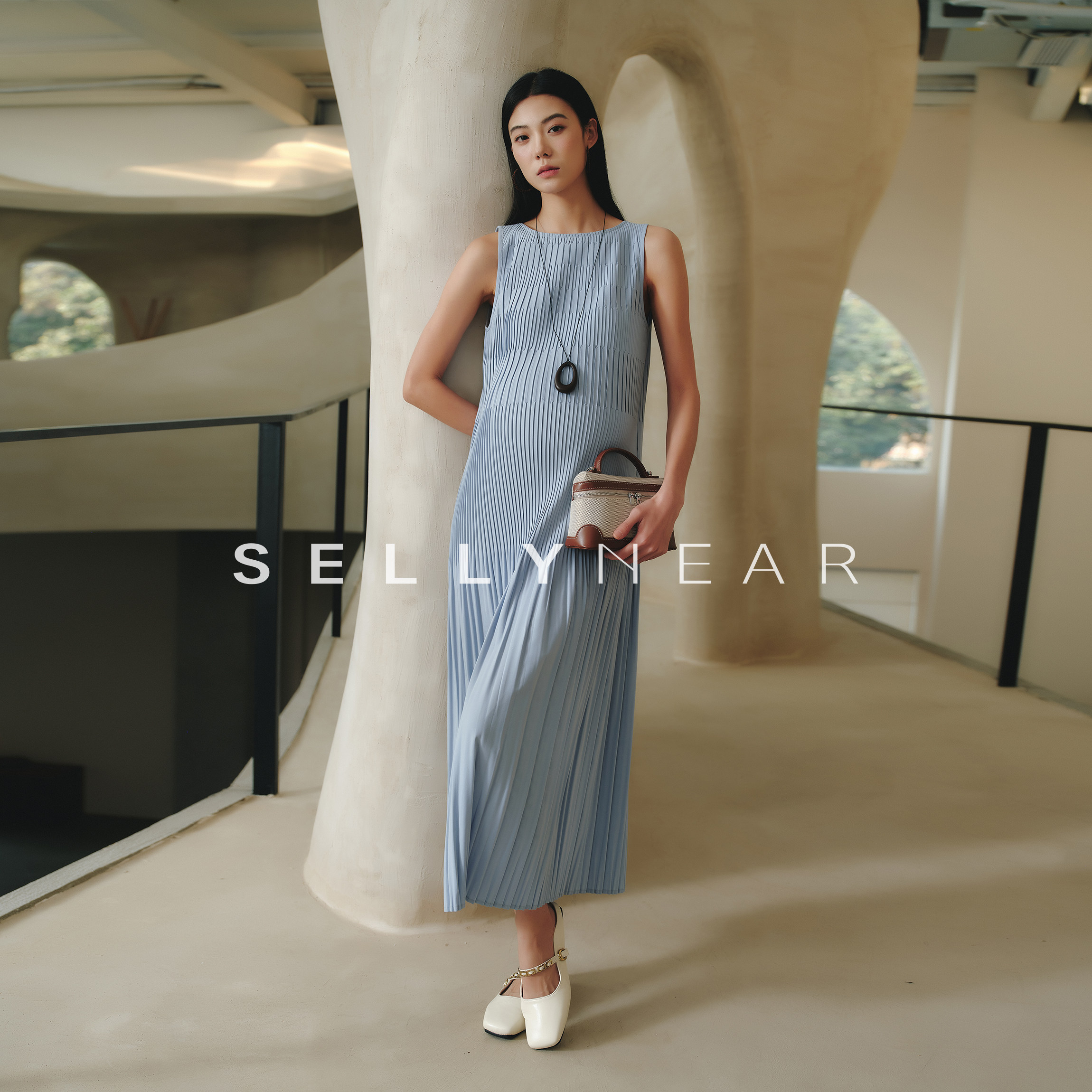 SELLYNEAR孕妇装连衣裙夏季新款时尚重工压褶气质极简孕期背心裙