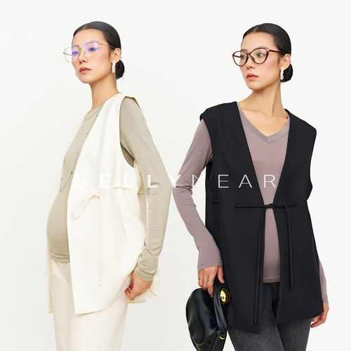 SELLYNEAR孕妇装高级感秋季外套上衣时尚新款抽绳时髦宽松马甲女