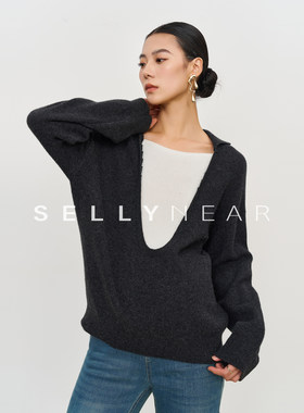 SELLYNEAR孕妇毛衣秋冬装外穿时尚宽松慵懒假两件撞色全羊毛毛衫