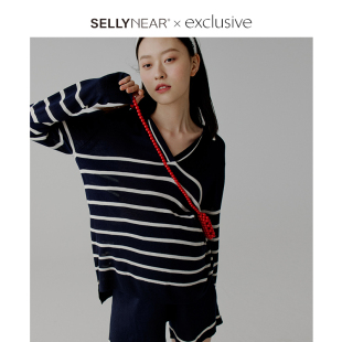 上衣短裤 SELLYNEAR孕妇春秋款 条纹针织外出长袖 时尚 两件套 套装