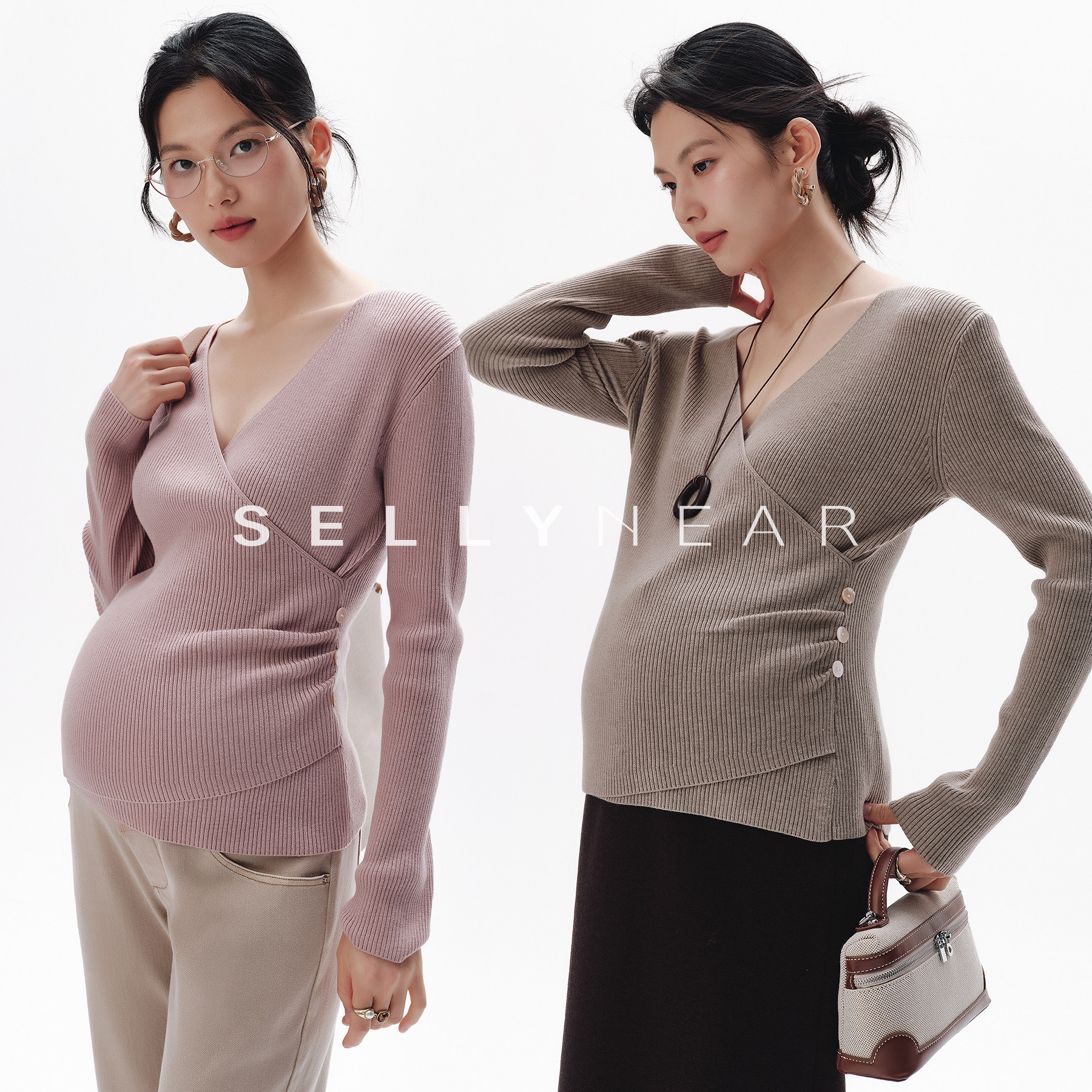 SELLYNEAR高级感交叉哺乳针织衫图片