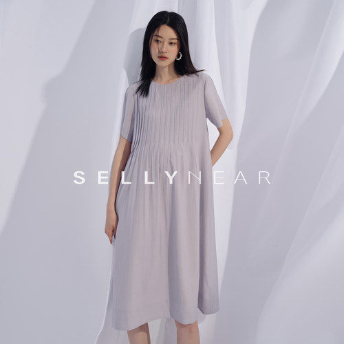 SELLYNEAR孕妇裙夏季新款时尚高级感法式复古宽松重工压褶连衣裙