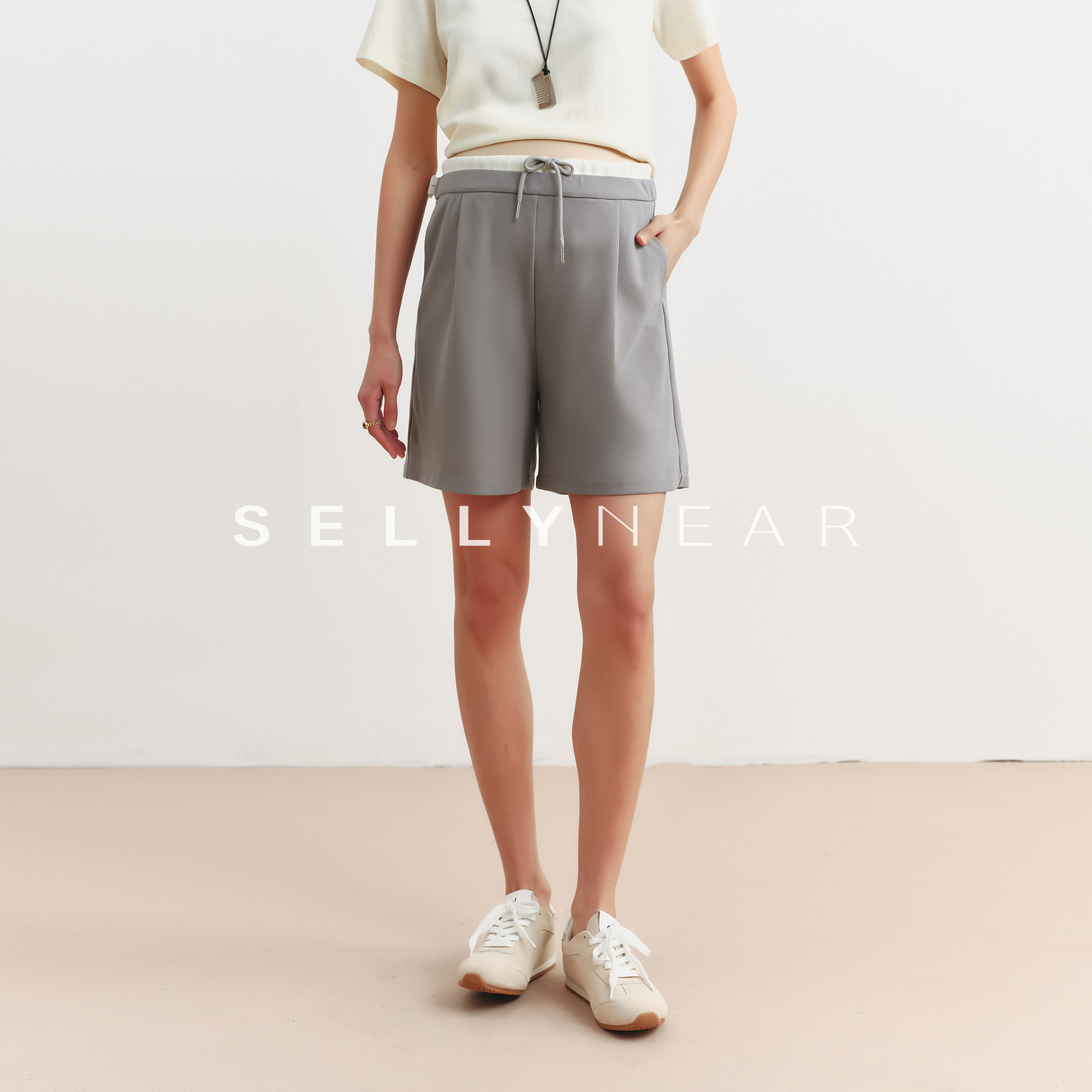 SELLYNEAR孕妇装短裤夏季外穿新款时尚假两件系带孕期裤子夏薄款
