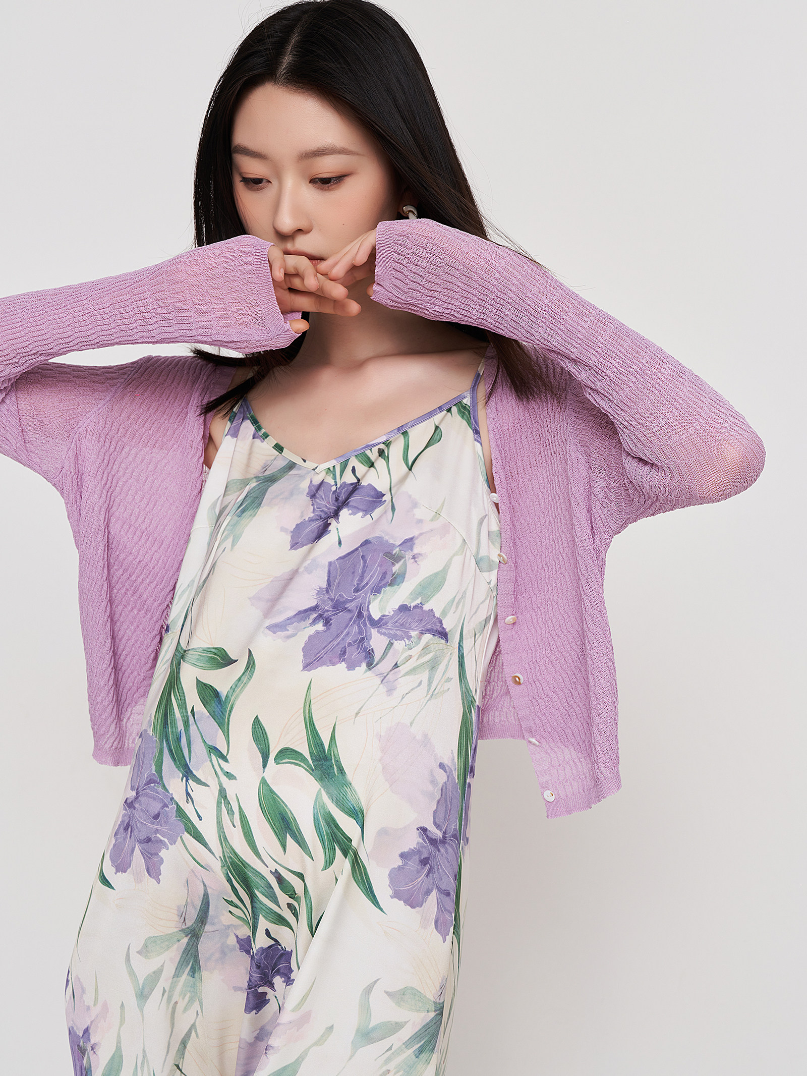 SELLYNEAR MATERNITY SUIT SPRING AND AUTUMN FASHION FRENCH PRINT SUNDRESS CARDIGAN PREGNANCY WEAR TWO-PIECE SET