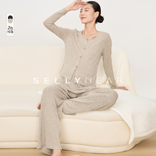 SELLYNEAR孕妇家居服可外穿哺乳睡衣休闲针织坑条产后月子家居服