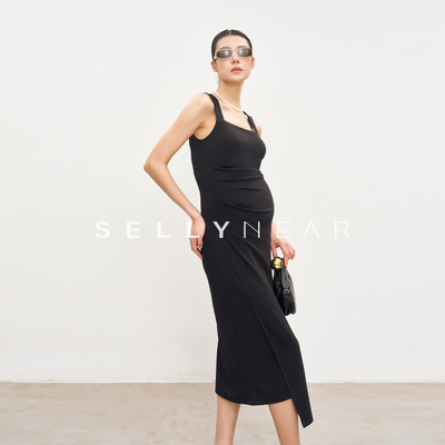 SELLYNEAR孕妇高级感穿搭连衣裙春夏新款时尚法式显瘦弹力针织裙