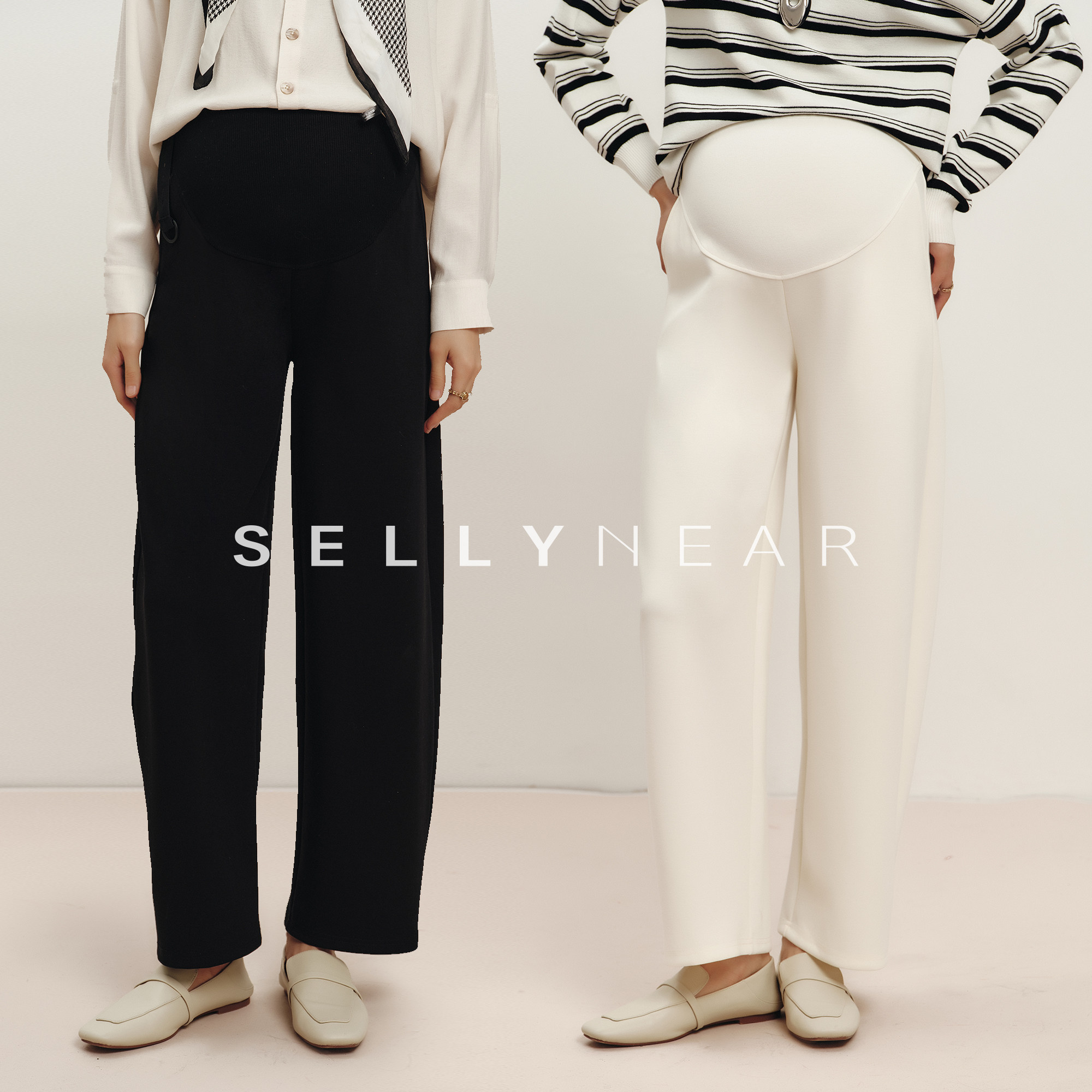 SELLYNEAR孕妇裤子春夏外穿2026新款时髦宽松孕期九分针织弯刀裤