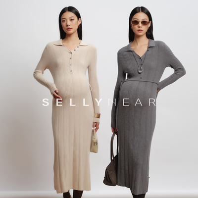 SELLYNEAR孕妇秋冬装2025新款连衣裙时尚法式复古弹力针织POLO裙