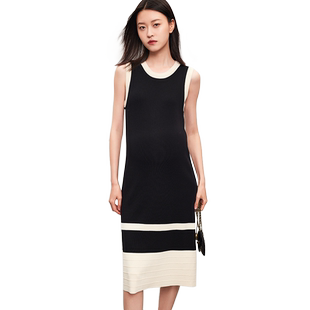 SELLYNEAR孕妇春夏新款连衣裙时尚条纹拼接针织无袖孕妈妈背心裙