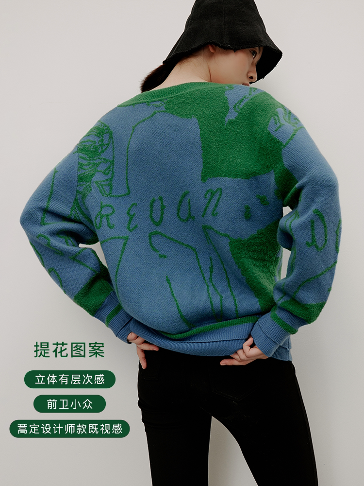 SELLYNEAR 하이엔드 출산 겨울 상의 새로운 패션 브이넥 자카드 패션 스웨터 겨울 스타일