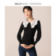 款 SELLYNEAR 上衣女时尚 黑色绣花领子拼接连毛衣秋装 洋气孕妇装