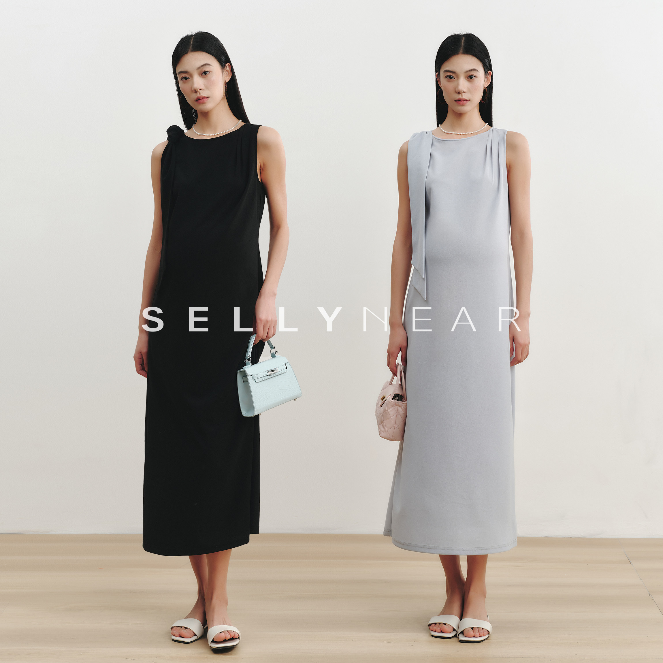 SELLYNEAR孕妇背心裙夏季新款时尚法式无袖系带不显怀孕期连衣裙