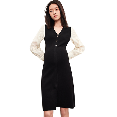 SELLYNEAR黑白撞色连衣裙