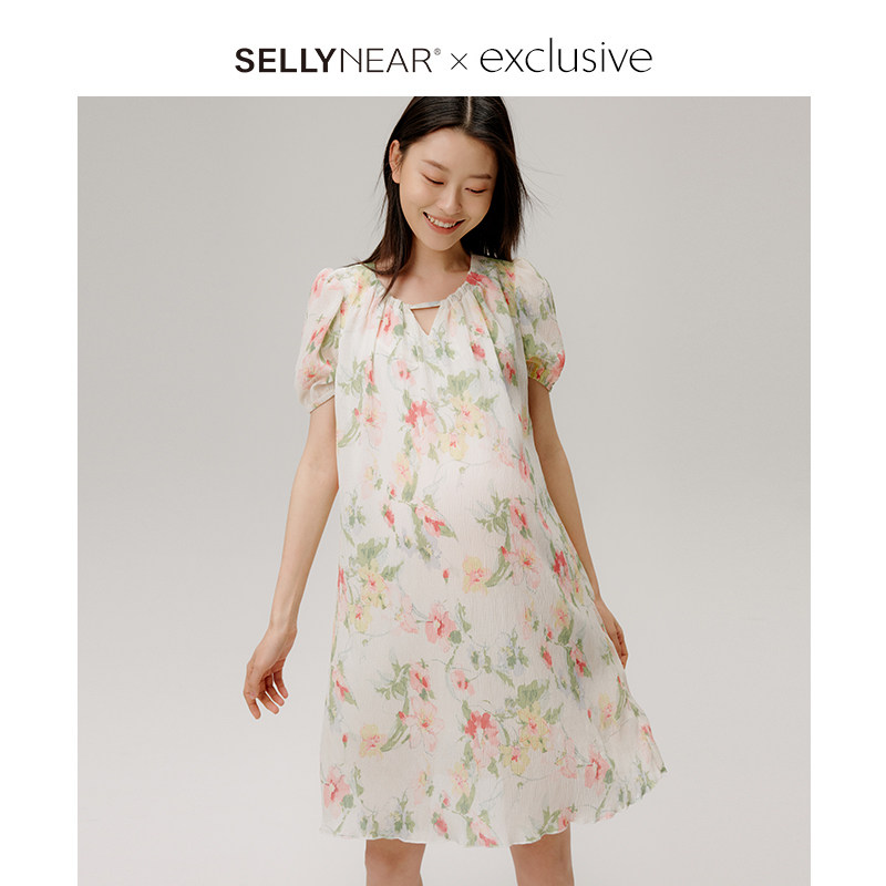 SELLYNEAR印花竖条肌理连衣裙图片