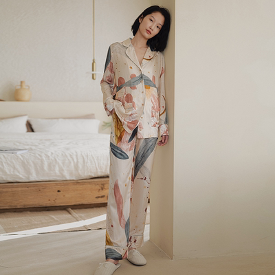 SELLYNEAR孕妇哺乳月子服家居服时尚米色花卉印花孕妇睡裤两件套